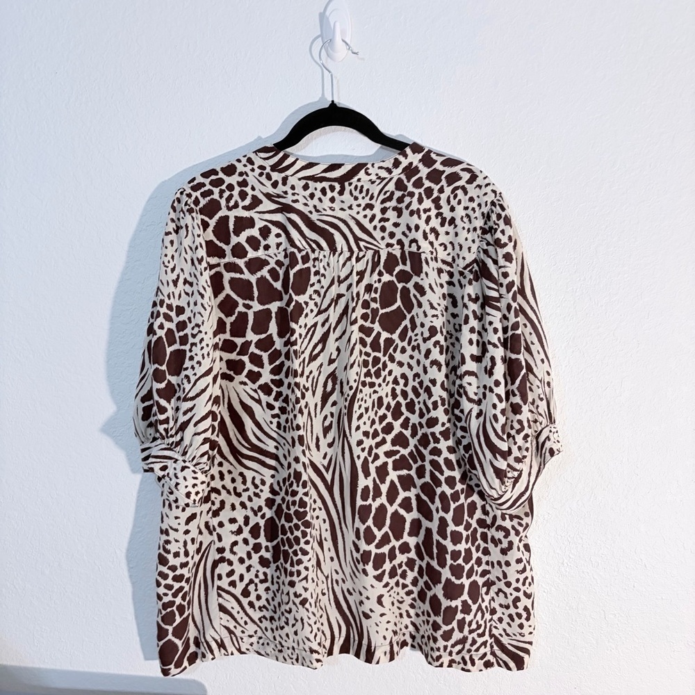 Ann Taylor woman’s Animal Print Blouse size XXL puff sleeve sophisticated career - Picture 7 of 8